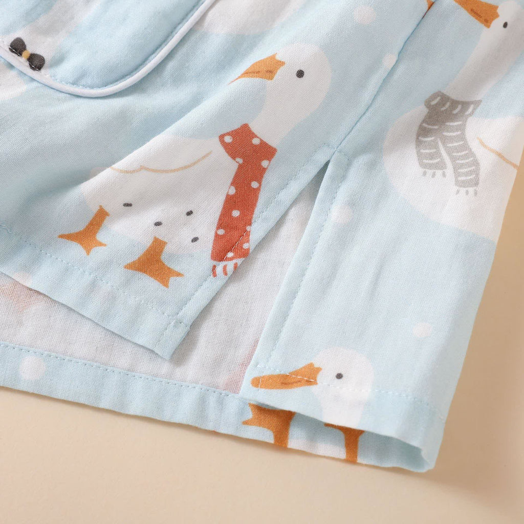 Cotton Gauze Cartoon Goose Kimono Pajamas