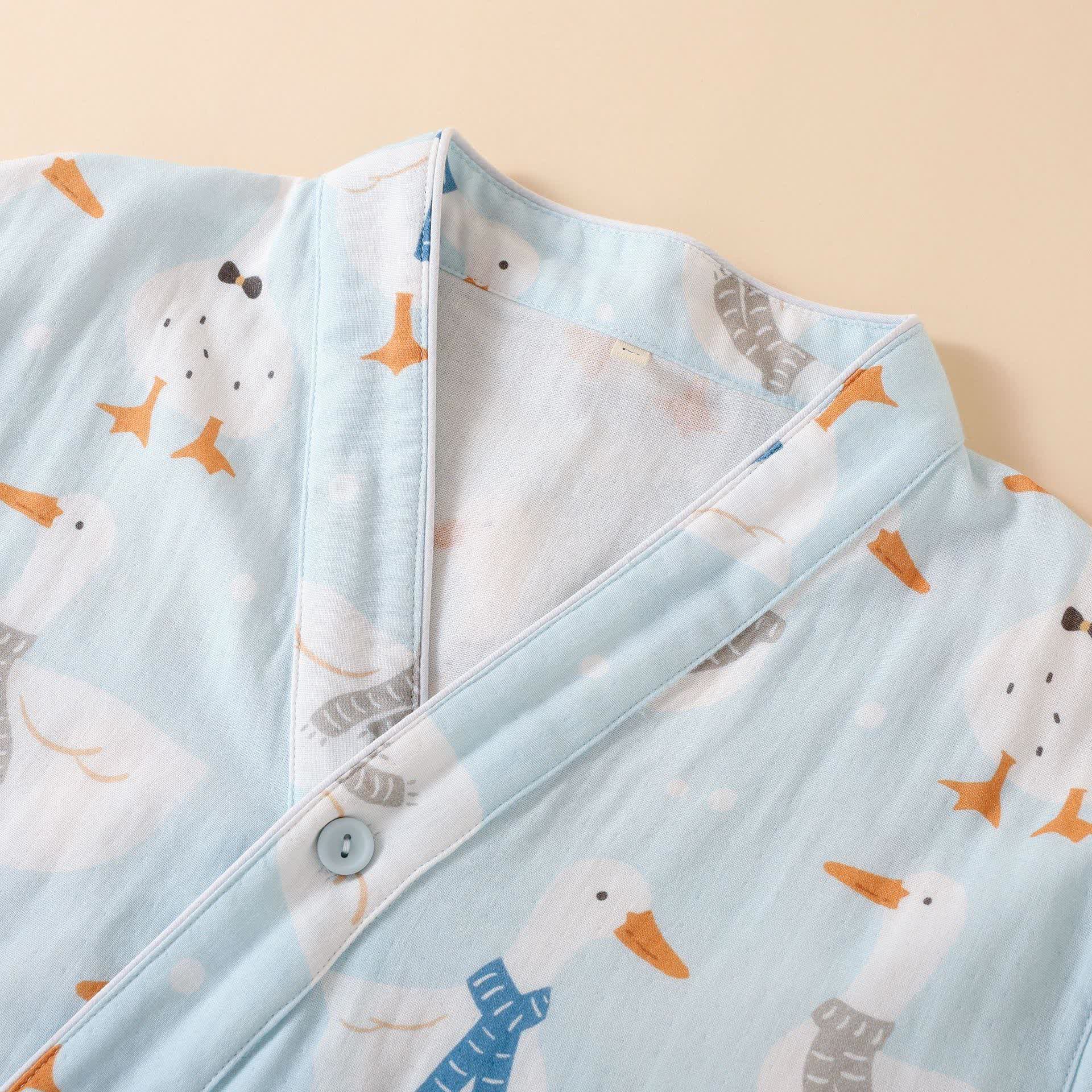 Cotton Gauze Cartoon Goose Kimono Pajamas