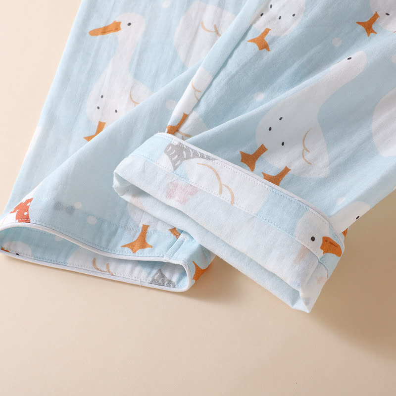 Cotton Gauze Cartoon Goose Kimono Pajamas