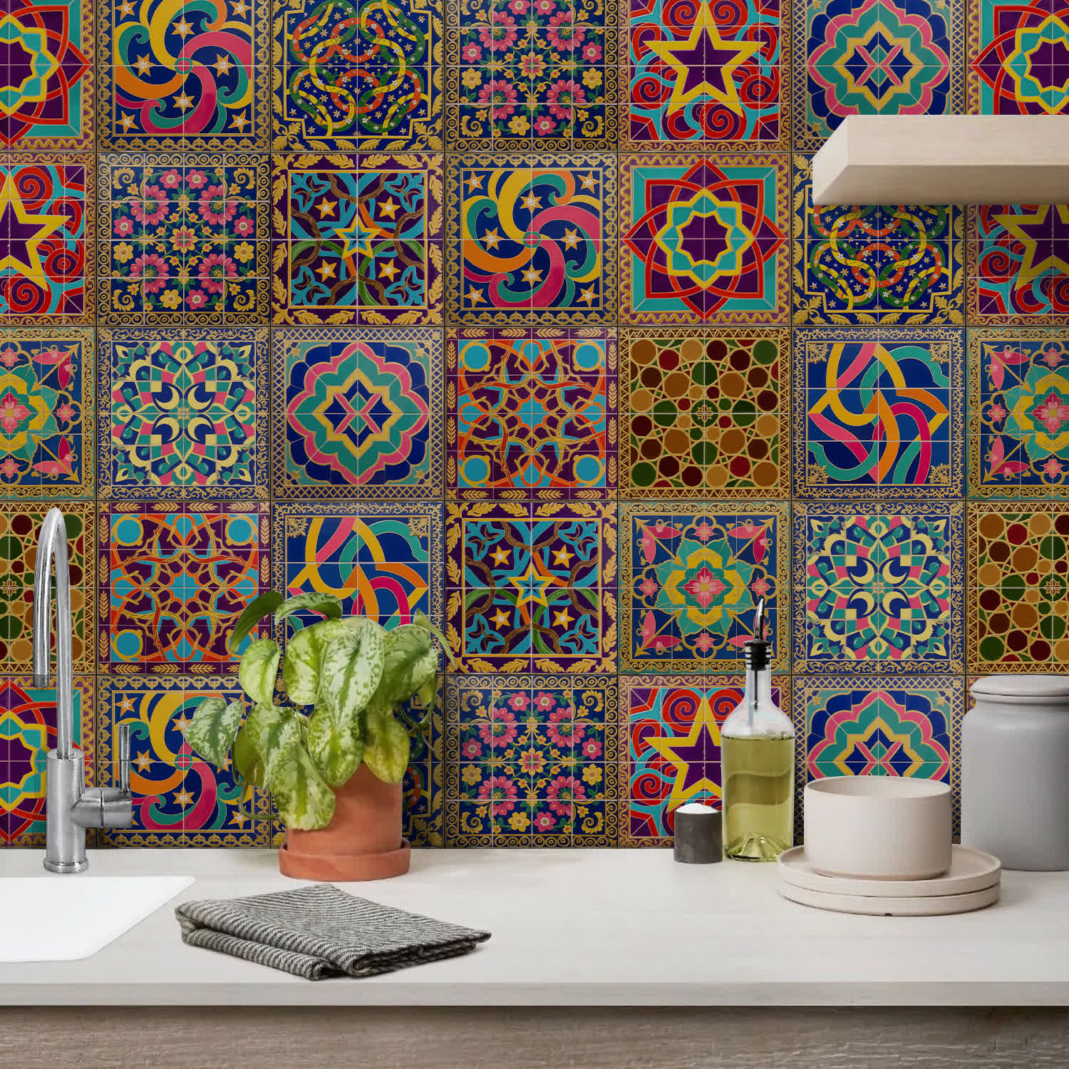 Peel & Stick Boho Waterproof Tile Wall Decals