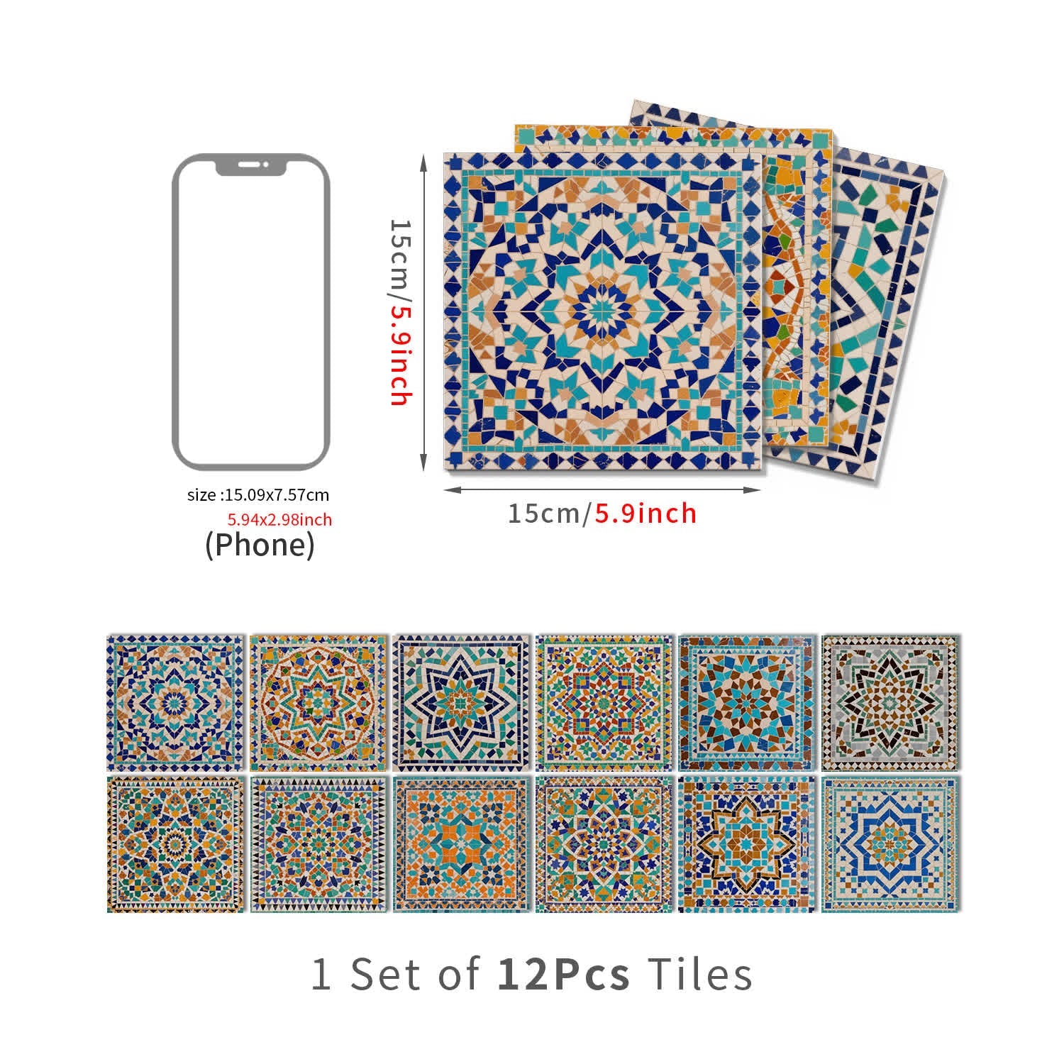 PET Foam Moroccan Mosaic Tile Wall Decals