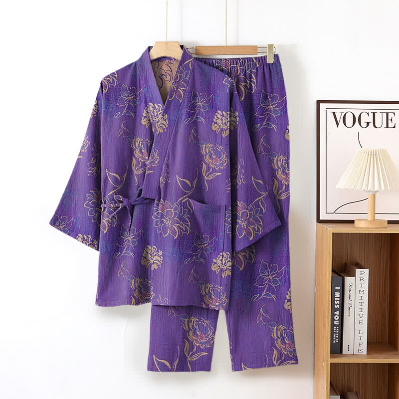 Peony Cotton Gauze Kimono Loungewear Set