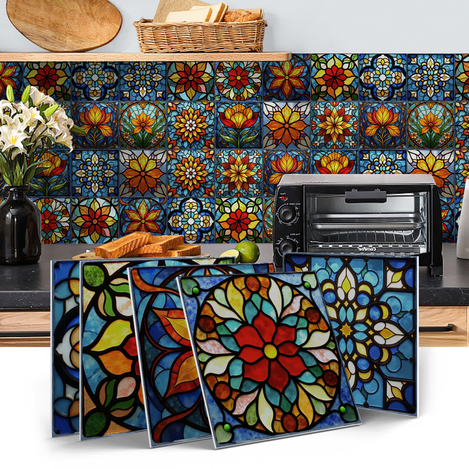 Boho Style Floral PET Foam Tile Wall Decals