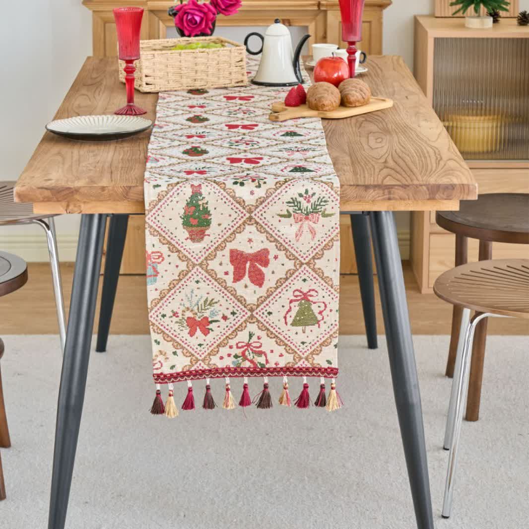 Christmas Bowknot Diamond Jacquard Table Runner