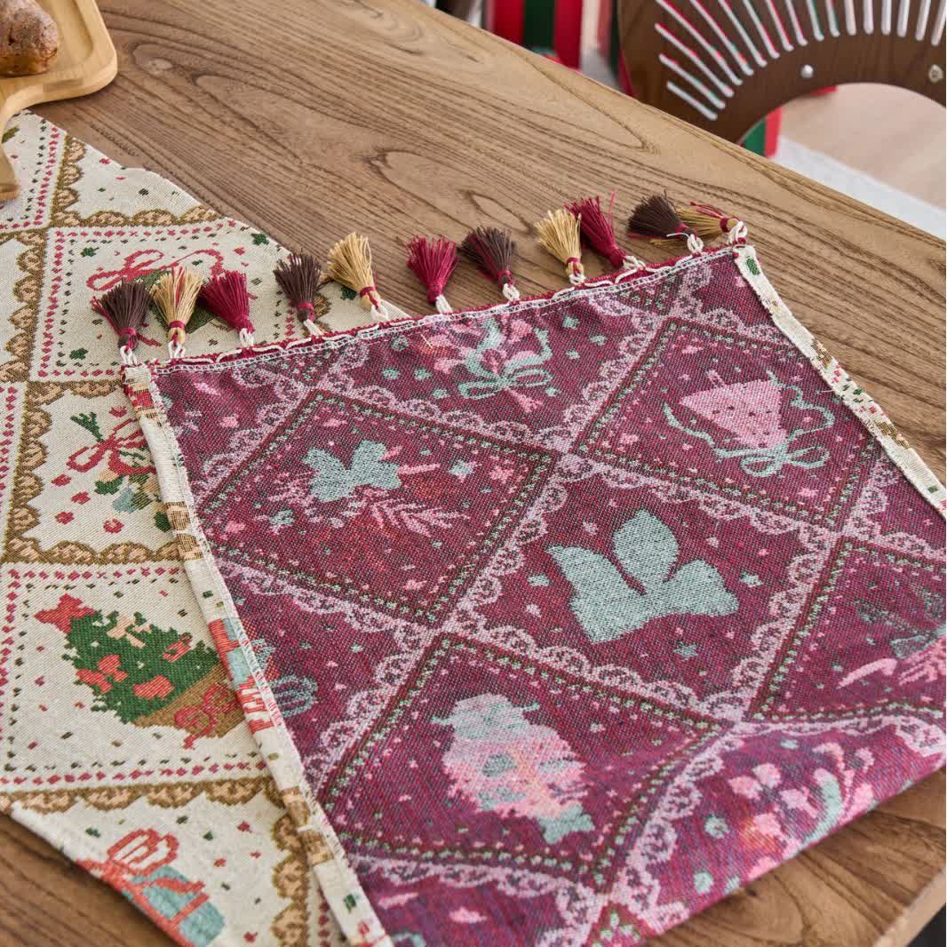 Christmas Bowknot Diamond Jacquard Table Runner