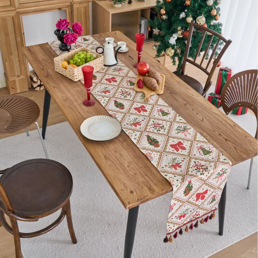 Christmas Bowknot Diamond Jacquard Table Runner