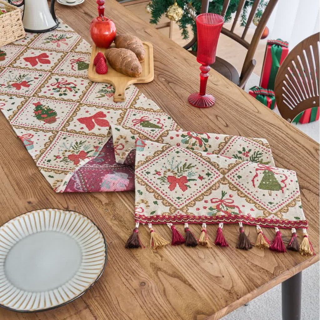 Christmas Bowknot Diamond Jacquard Table Runner