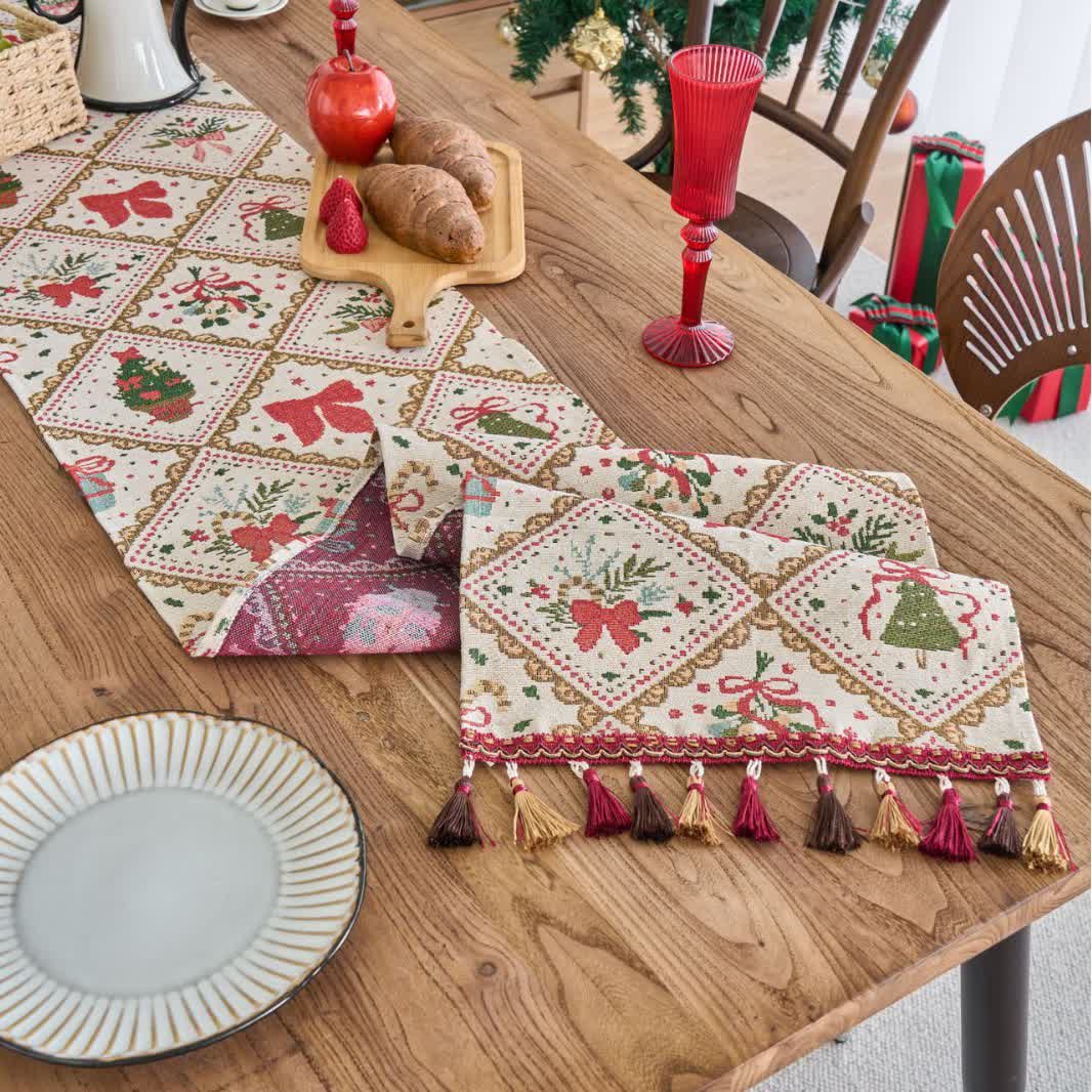 Christmas Bowknot Diamond Jacquard Table Runner