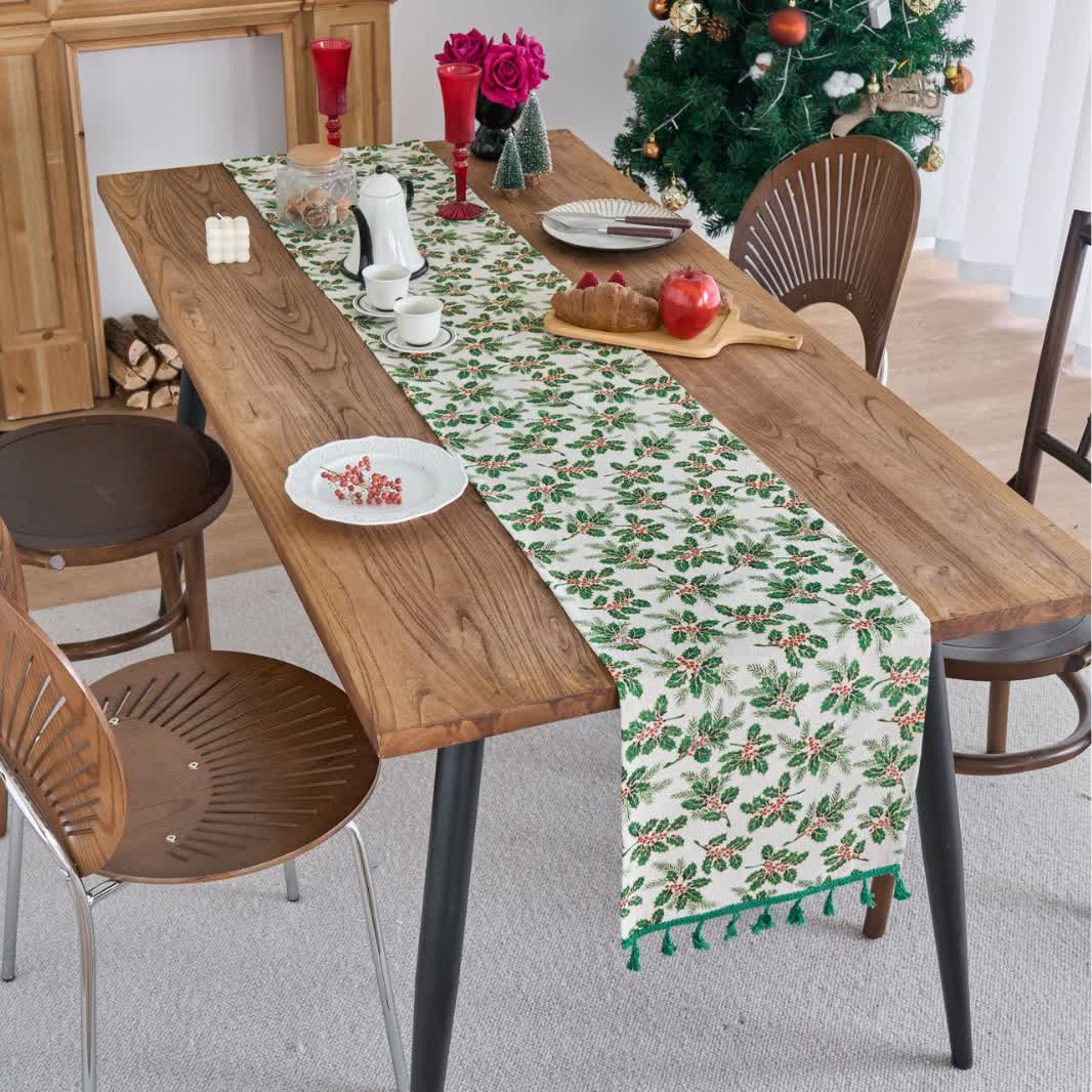 Christmas Holly Leaf Table Runner