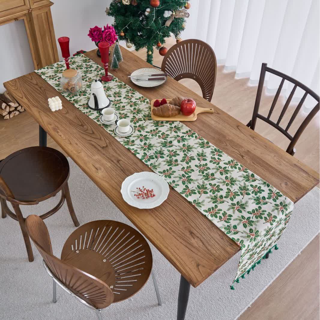 Christmas Holly Leaf Table Runner