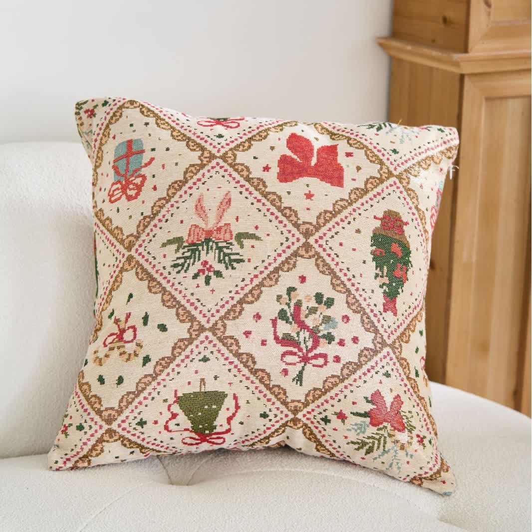 Christmas Bowknot Diamond Jacquard Throw Pillow