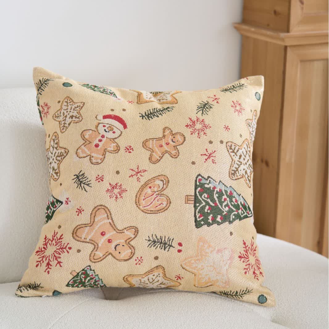 Christmas Gingerbread Man Jacquard Throw Pillow