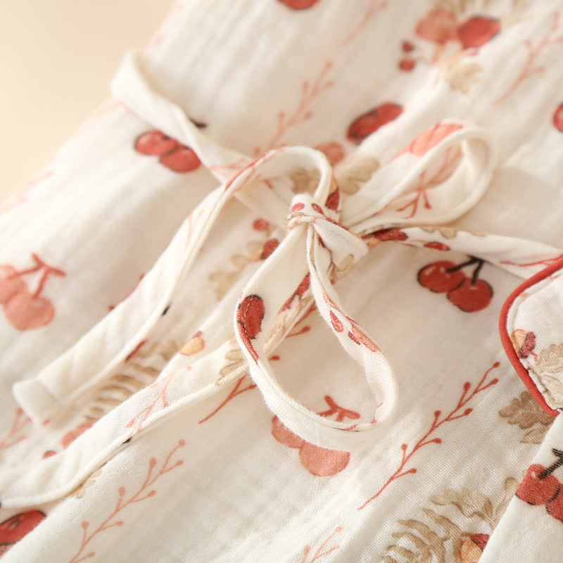 Cotton Gauze Cherry Mushroom Kimono Pajamas