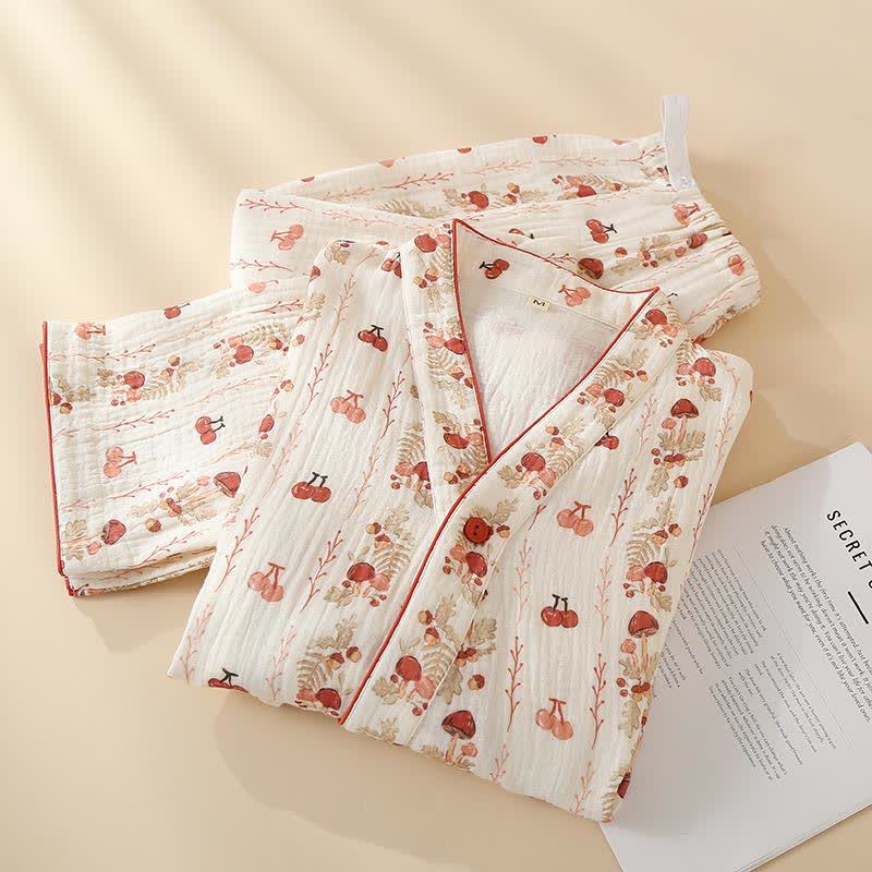 Cotton Gauze Cherry Mushroom Kimono Pajamas