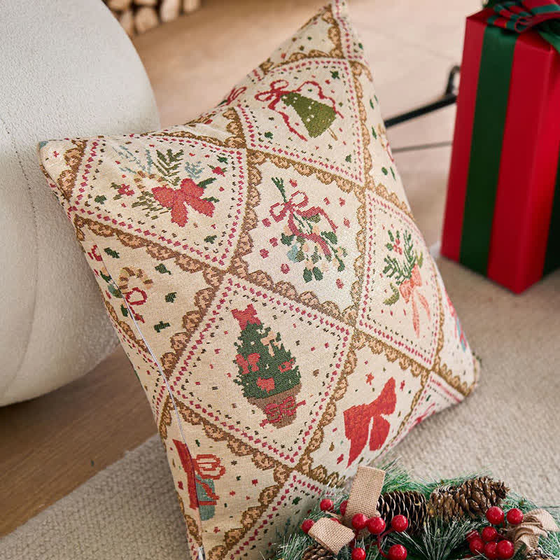 Christmas Bowknot Diamond Jacquard Throw Pillow