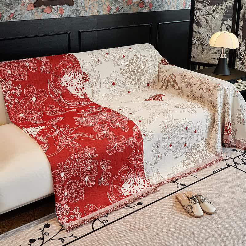 Rustic Floral Reversible Sofa Throw Blanket