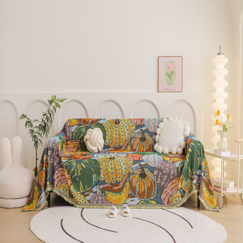 Artistic Pumpkin Chenille Sofa Throw Blanket