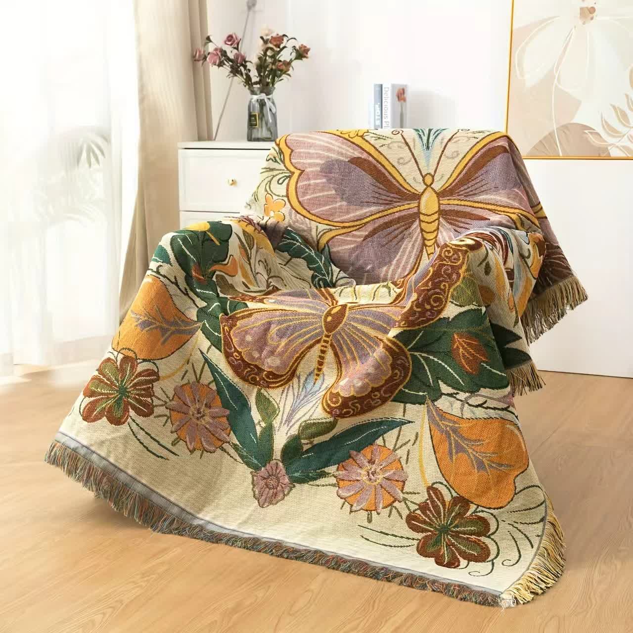 Colorful Floral Blossom Sofa Throw Blanket