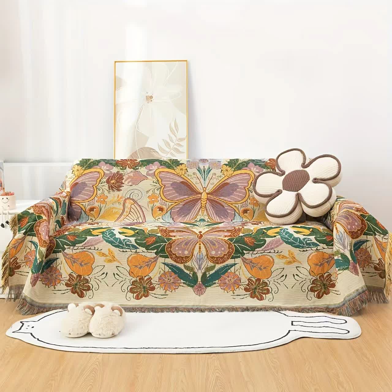 Colorful Floral Blossom Sofa Throw Blanket