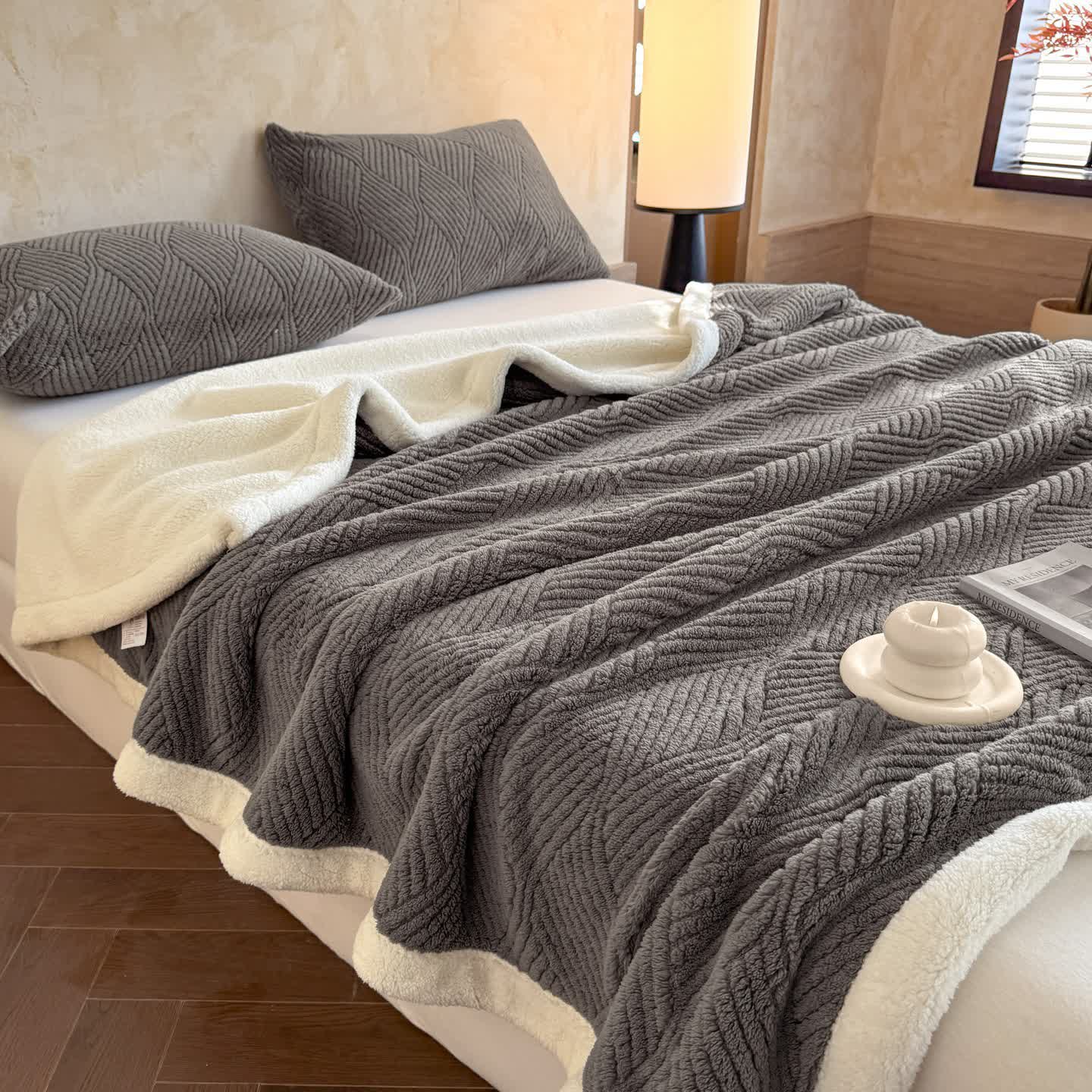 Reversible Warm Sherpa Throw Blanket