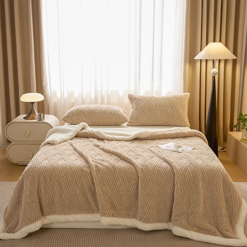 Striped Diamond Textured Warm Throw Blanket