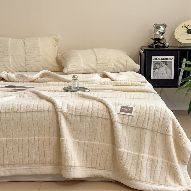 Luxe Striped Textured Warm Throw Blanket