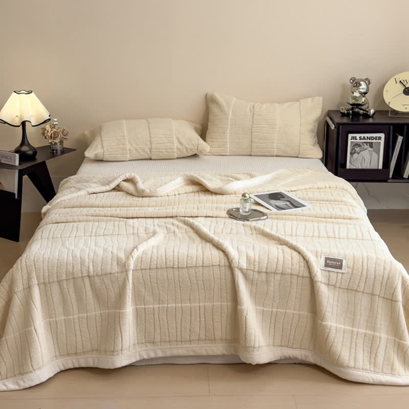Luxe Striped Textured Warm Throw Blanket