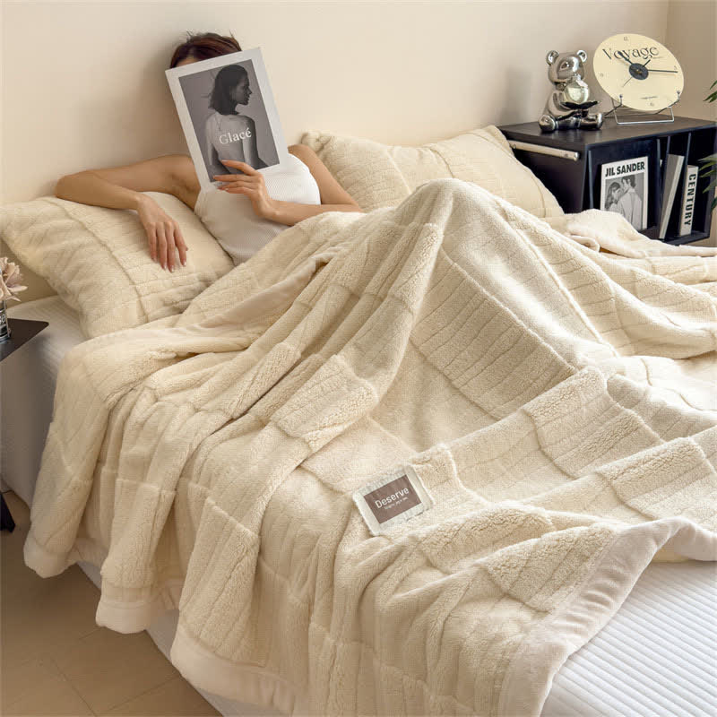 Luxe Striped Textured Warm Throw Blanket