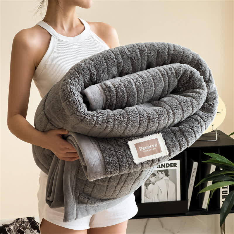 Luxe Striped Textured Warm Throw Blanket