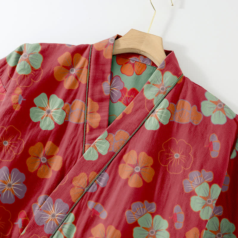 Plum Blossom Cotton Kimono Loungewear Set