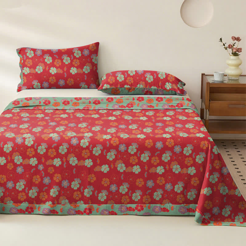 Plum Blossom Organic Cotton Sheet Bedspread