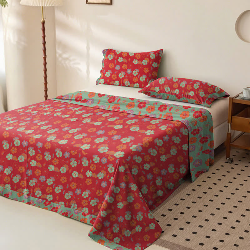 Plum Blossom Organic Cotton Sheet Bedspread