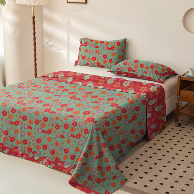 Plum Blossom Organic Cotton Sheet Bedspread