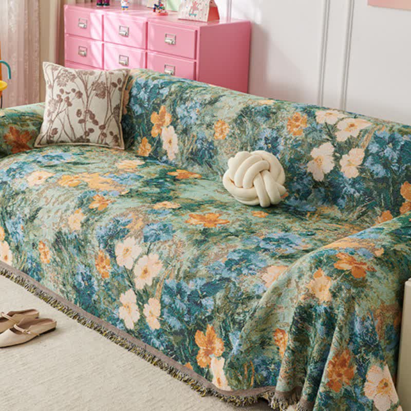 White Blossom Botanical Sofa Throw Blanket