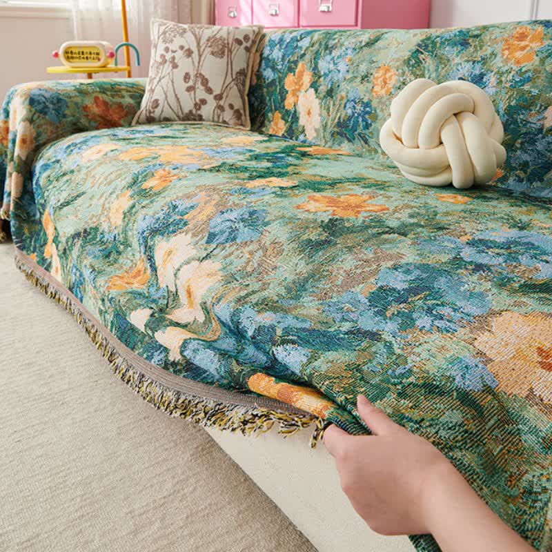 White Blossom Botanical Sofa Throw Blanket