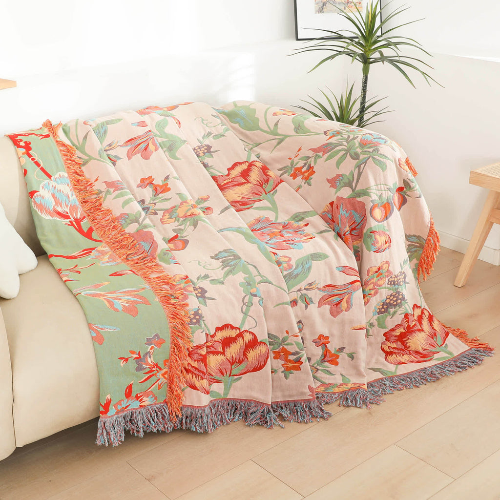Orange Blossom Cotton Gauze Tassel Quilt