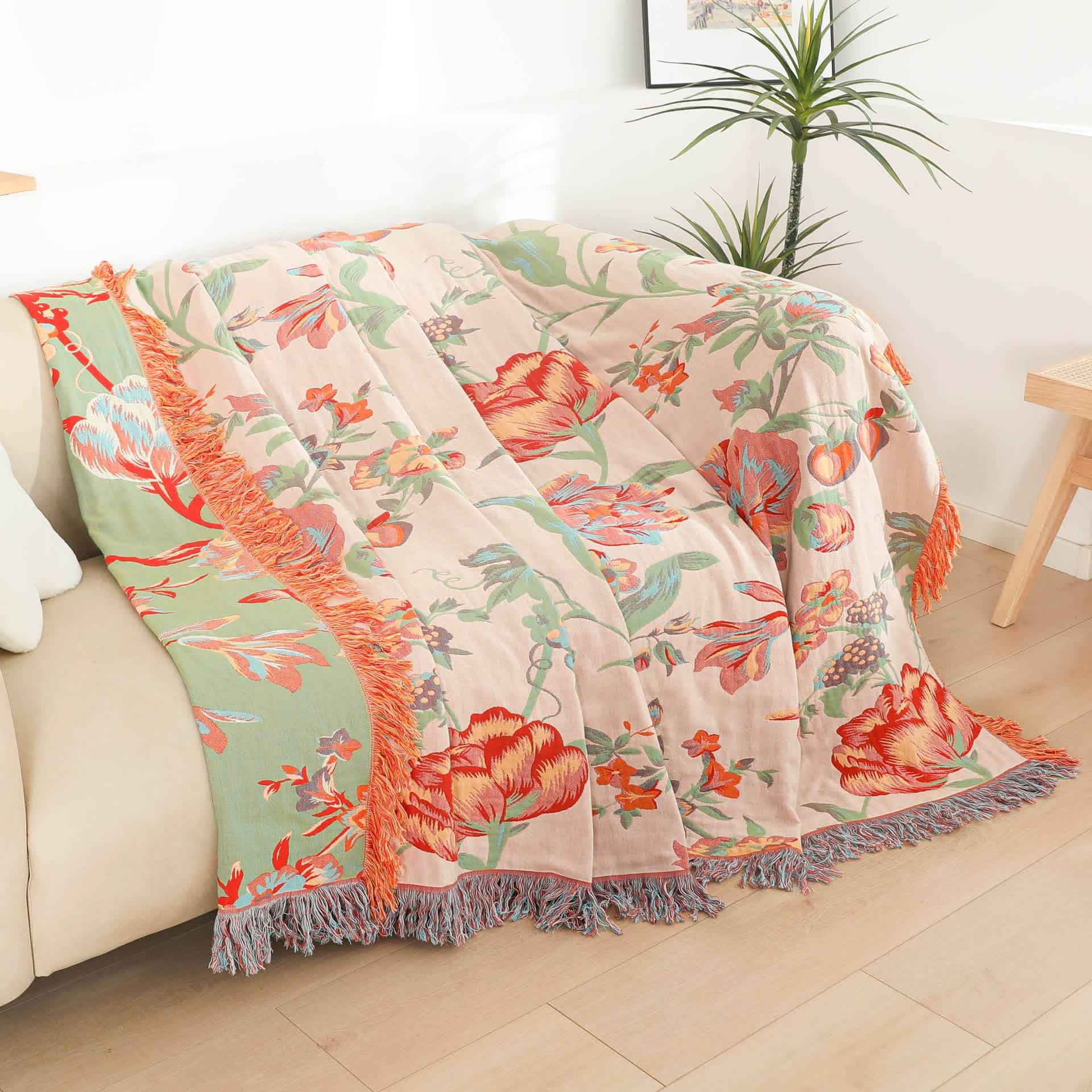 Orange Blossom Cotton Gauze Tassel Quilt