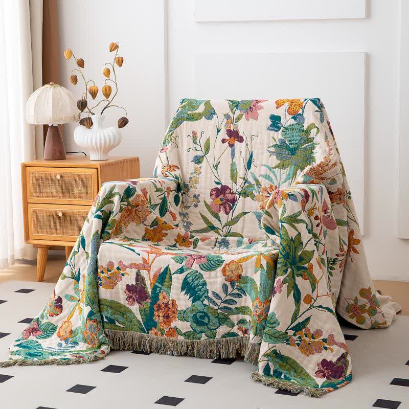 Flourish Flower Cotton Gauze Tassel Quilt