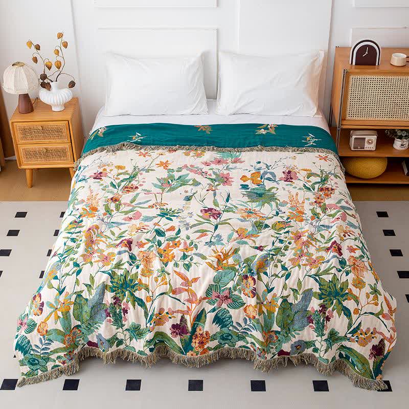 Flourish Flower Cotton Gauze Tassel Quilt