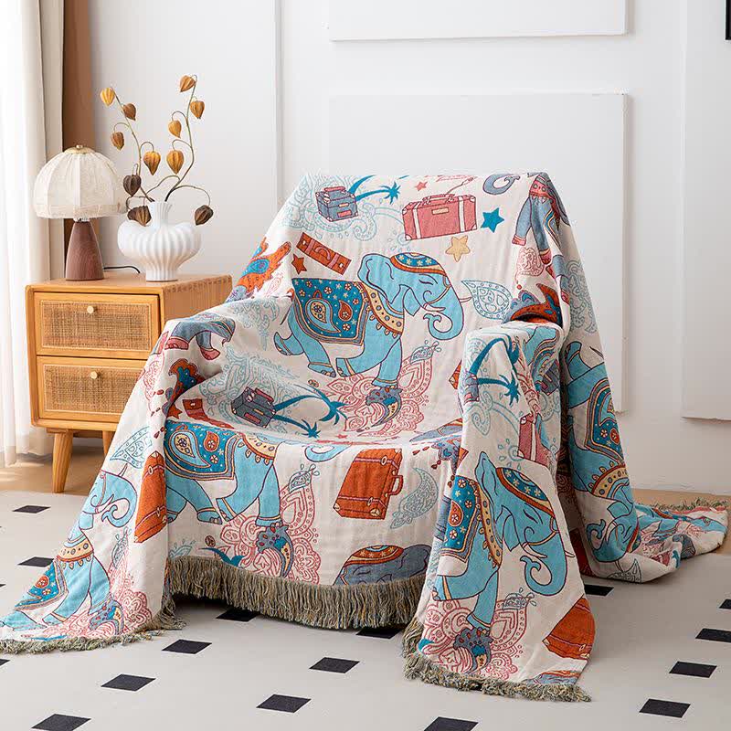 Fun Elephant Cotton Gauze Tassel Quilt