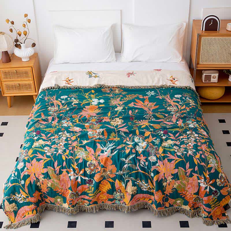 Flourish Flower Cotton Gauze Tassel Quilt