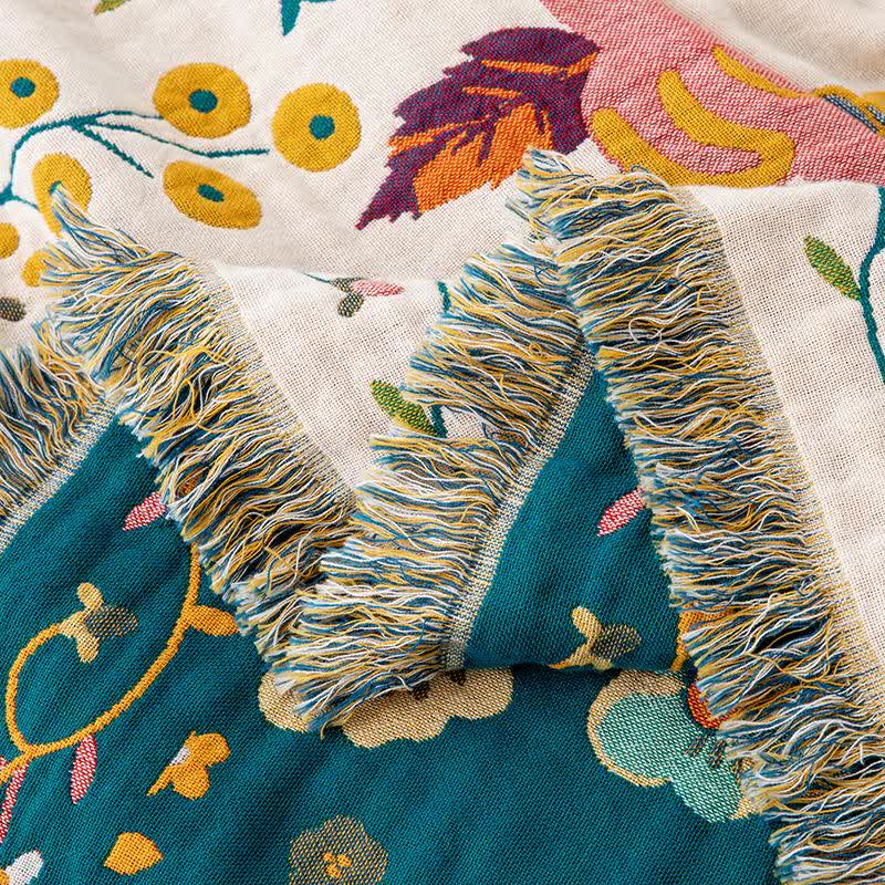 Colorful Flower Leaf Cotton Tassel Quilt
