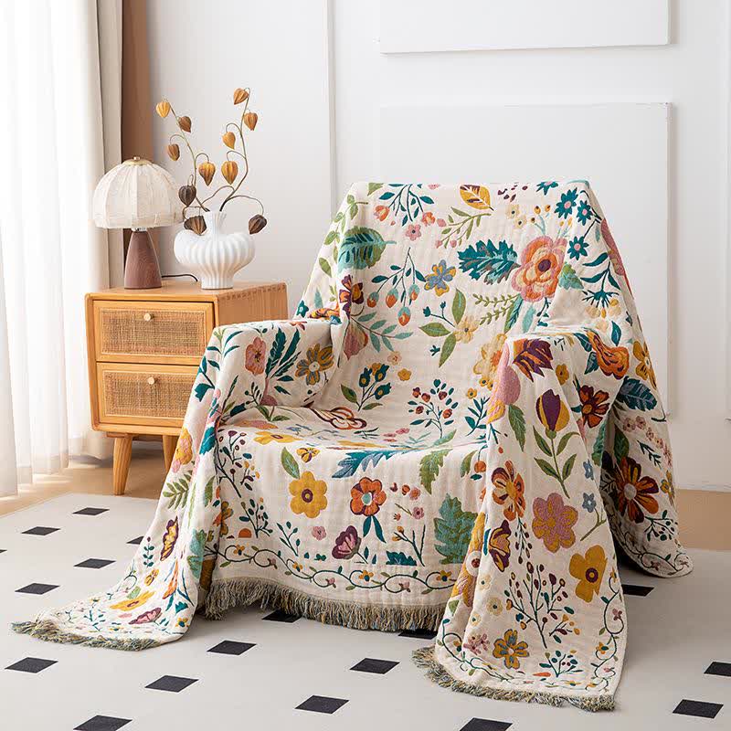 Colorful Flower Leaf Cotton Tassel Quilt