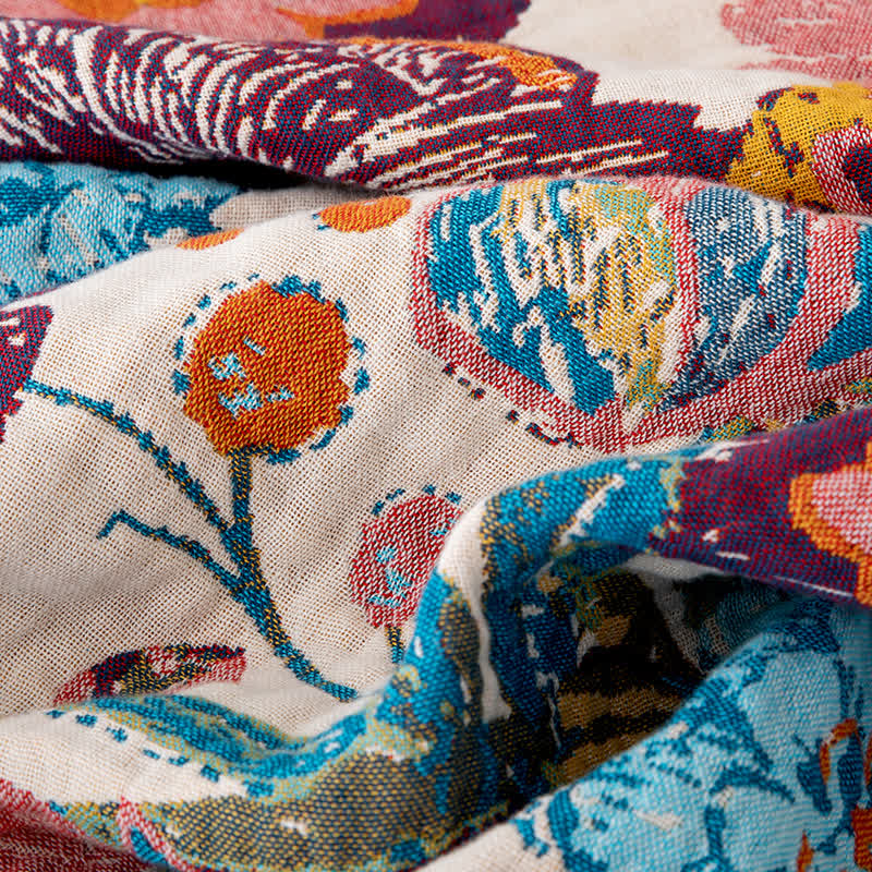 Colorful Luxurious Peony Cotton Tassel Quilt