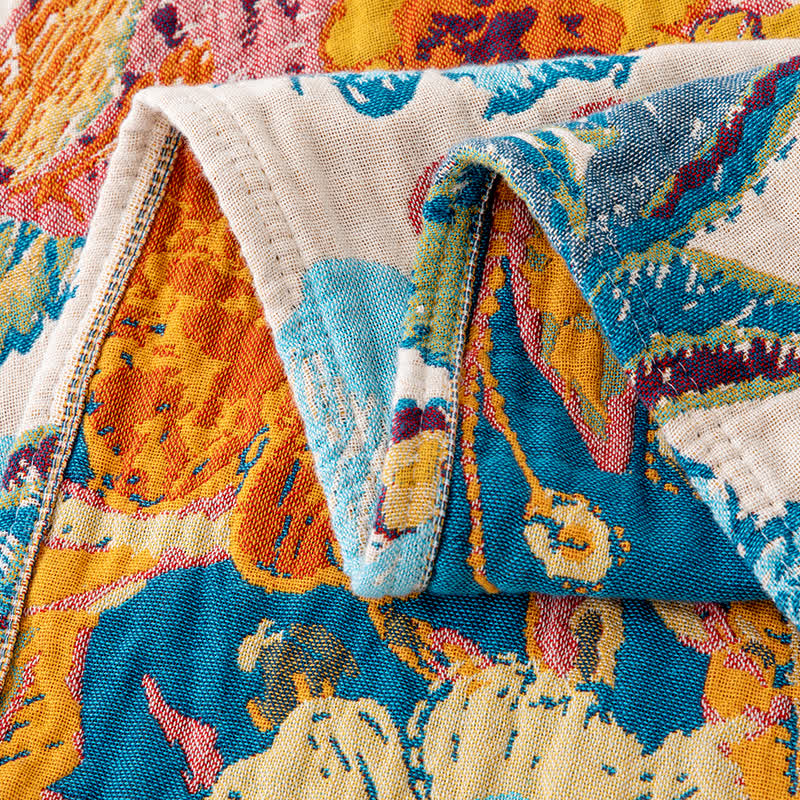 Colorful Luxurious Peony Cotton Tassel Quilt