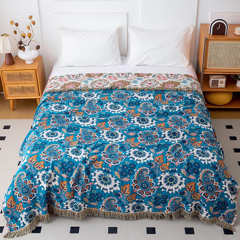 Ethnic Paisley Floral Cotton Gauze Quilt