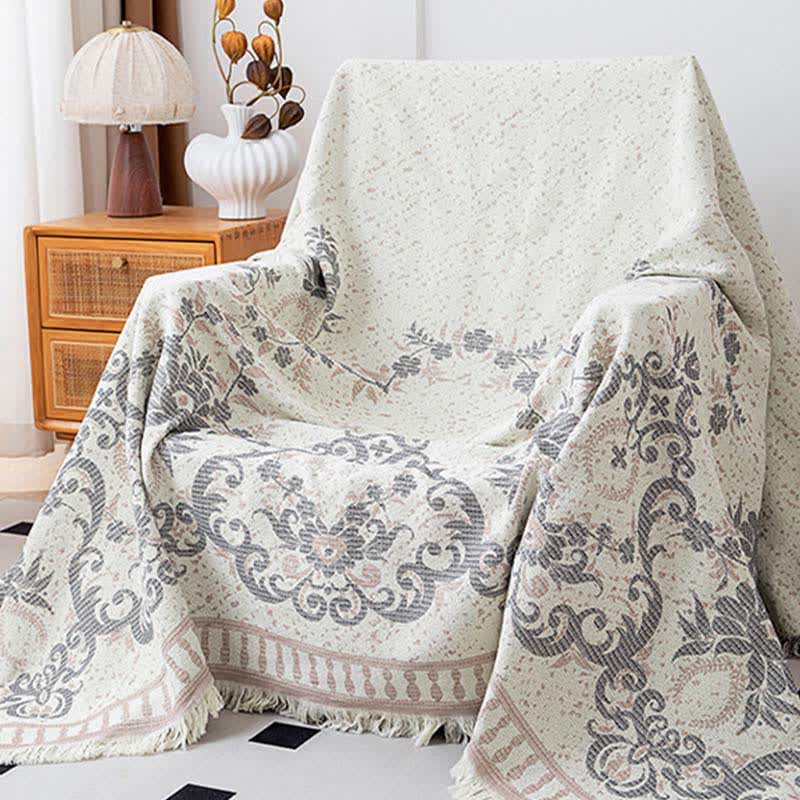 Beige Retro Floral Natural Cotton Quilt
