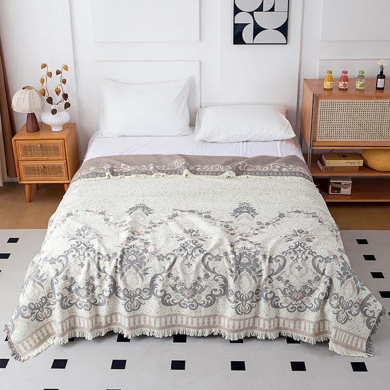 Beige Retro Floral Natural Cotton Quilt