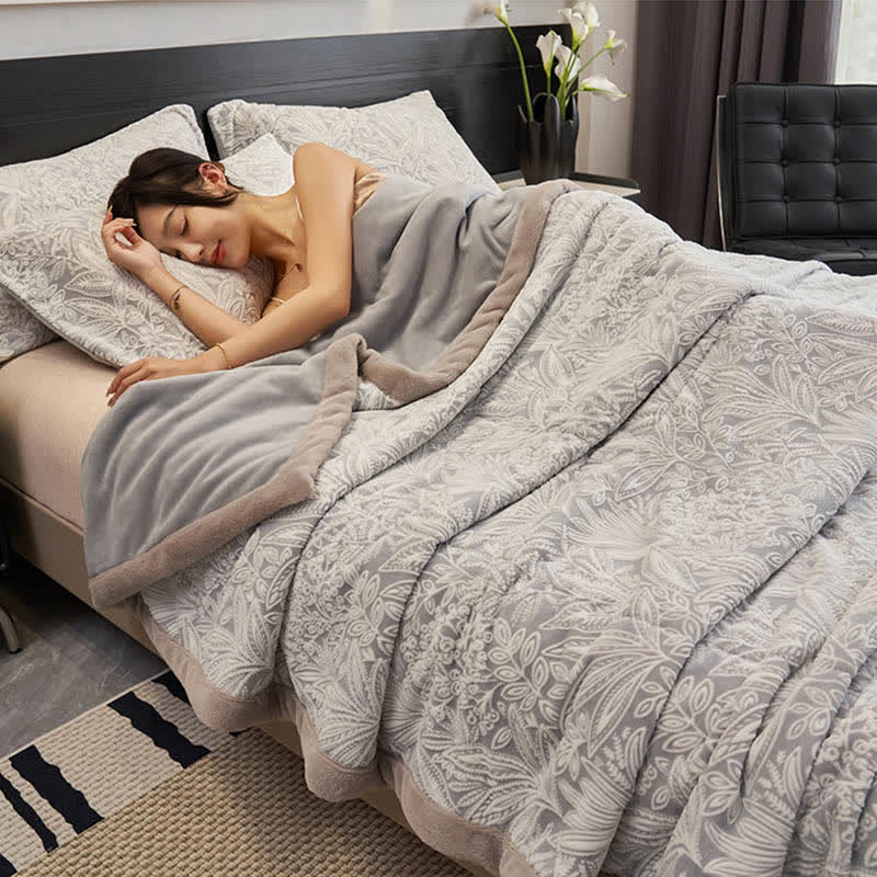 Floral Leaf Textured Warm Throw Blanket