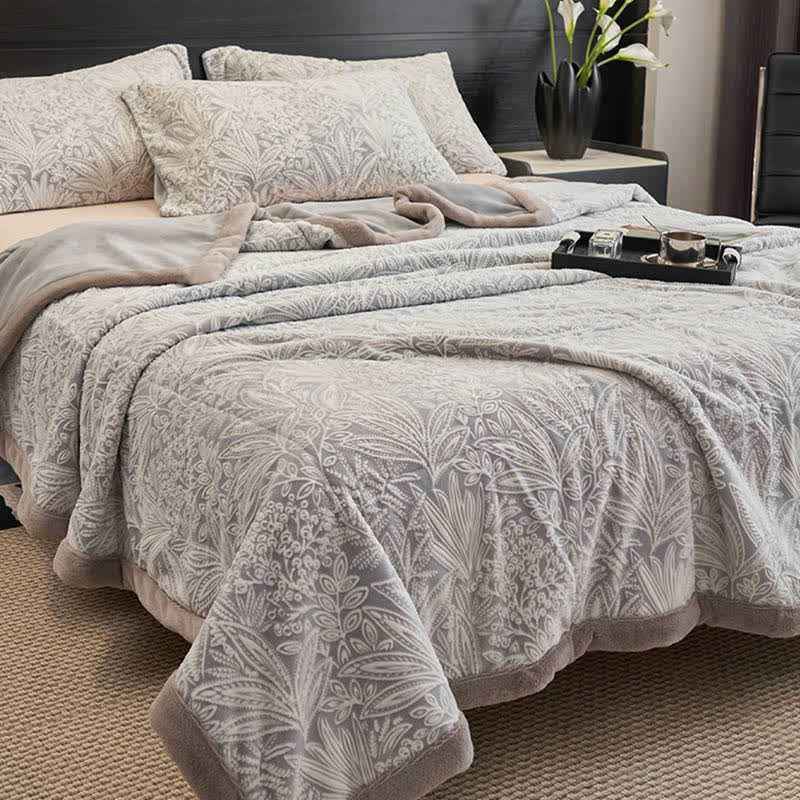 Floral Leaf Textured Warm Throw Blanket